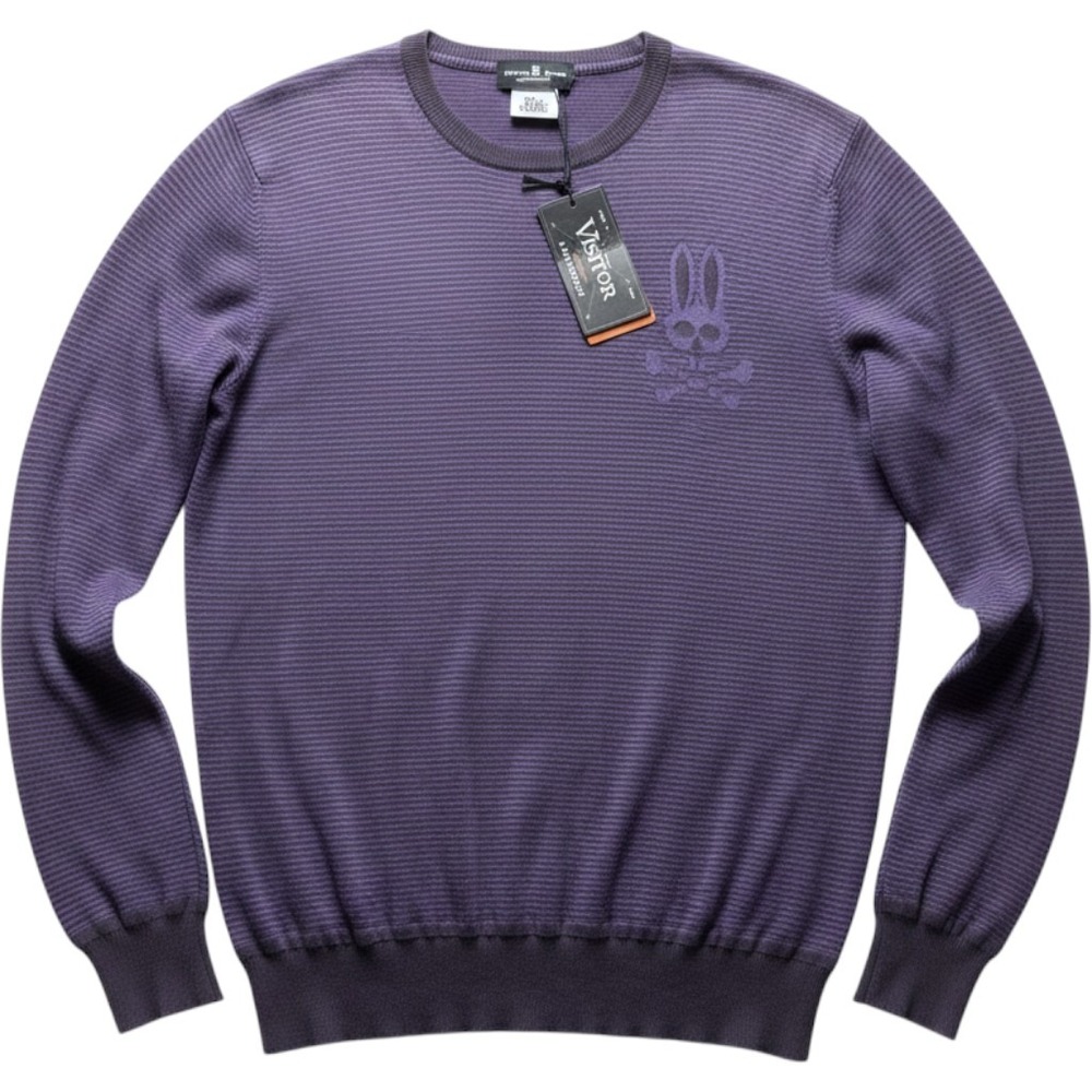 Psycho Bunny Sweater Mens Medium Purple Stripe Cotton Crewneck Knit Logo Casual